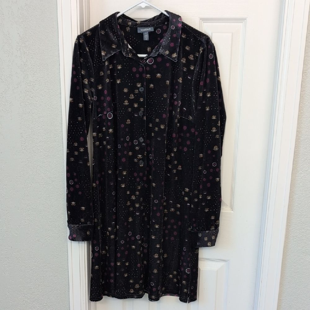 Modcloth Black Dress with Purple and Gold Accents
